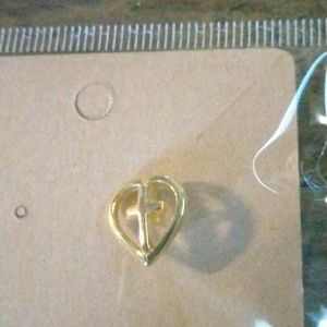 Gold Cross Heart Lapel Pin
